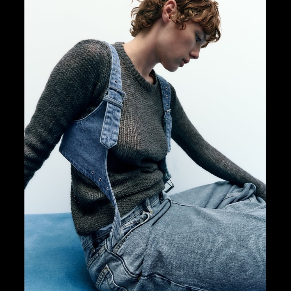 BUCKLED DENIM TOP - Picture 2 of 8